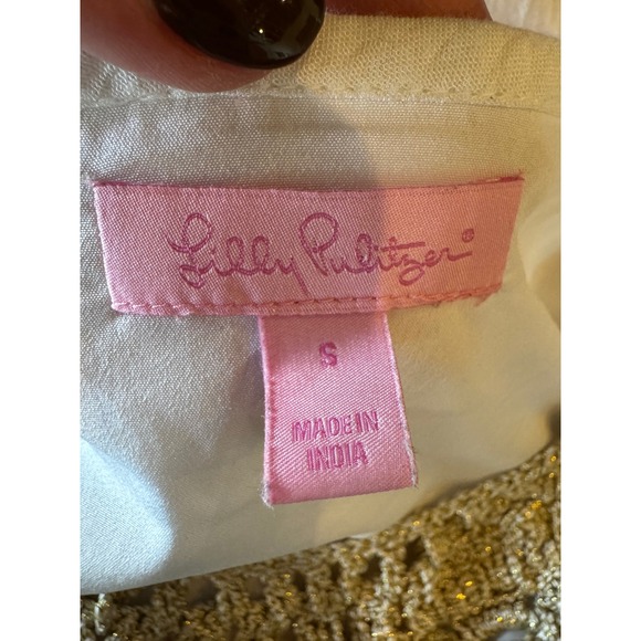 Lilly Pulitzer Dress Women Small White Gold Crochet Rachelle Mini Preppy Coastal - Picture 8 of 11